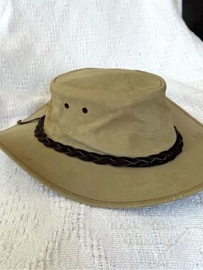 Jabari Leather Outback Hat with Braided Band - Khaki